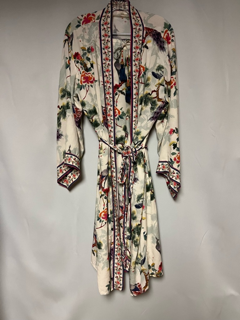 World Market Floral Bird Print Kimono Robe & Pants Set
